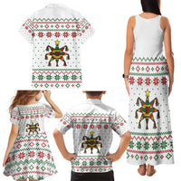 Mexico Christmas Family Matching Tank Maxi Dress and Hawaiian Shirt with Piñata Star Design and Red Green Snowflake Pattern - Wonder Print Shop