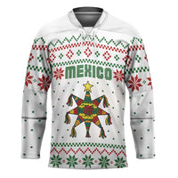 Mexico Christmas Hockey Jersey with Piñata Star Design and Red Green Snowflake Pattern - Wonder Print Shop