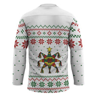 Mexico Christmas Hockey Jersey with Piñata Star Design and Red Green Snowflake Pattern - Wonder Print Shop