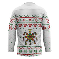 Mexico Christmas Hockey Jersey with Piñata Star Design and Red Green Snowflake Pattern - Wonder Print Shop