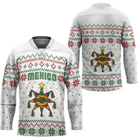 Mexico Christmas Hockey Jersey with Piñata Star Design and Red Green Snowflake Pattern - Wonder Print Shop