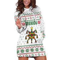 Mexico Christmas Hoodie Dress with Piñata Star Design and Red Green Snowflake Pattern - Wonder Print Shop