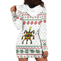 Mexico Christmas Hoodie Dress with Piñata Star Design and Red Green Snowflake Pattern - Wonder Print Shop