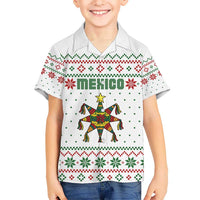 Mexico Christmas Kid Hawaiian Shirt with Piñata Star Design and Red Green Snowflake Pattern - Wonder Print Shop