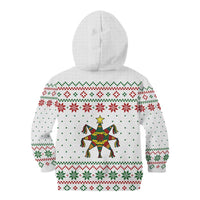 Mexico Christmas Kid Hoodie with Piñata Star Design and Red Green Snowflake Pattern - Wonder Print Shop