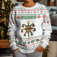 Mexico Christmas Kid Ugly Christmas Sweater with Piñata Star Design and Red Green Snowflake Pattern - Wonder Print Shop