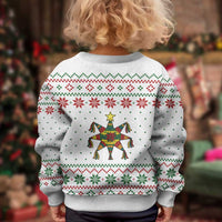 Mexico Christmas Kid Ugly Christmas Sweater with Piñata Star Design and Red Green Snowflake Pattern - Wonder Print Shop