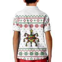 Mexico Christmas Kid Polo Shirt with Piñata Star Design and Red Green Snowflake Pattern - Wonder Print Shop