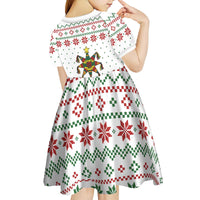 Mexico Christmas Kid Short Sleeve Dress with Piñata Star Design and Red Green Snowflake Pattern - Wonder Print Shop