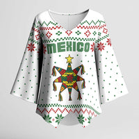 Mexico Christmas Kimono Sleeve Blouse with Piñata Star Design and Red Green Snowflake Pattern - Wonder Print Shop