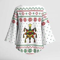 Mexico Christmas Kimono Sleeve Blouse with Piñata Star Design and Red Green Snowflake Pattern - Wonder Print Shop