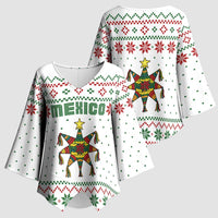 Mexico Christmas Kimono Sleeve Blouse with Piñata Star Design and Red Green Snowflake Pattern - Wonder Print Shop