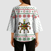 Mexico Christmas Kimono Sleeve Blouse with Piñata Star Design and Red Green Snowflake Pattern - Wonder Print Shop