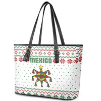 Mexico Christmas Leather Tote Bag with Piñata Star Design and Red Green Snowflake Pattern - Wonder Print Shop