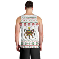 Mexico Christmas Men Tank Top with Piñata Star Design and Red Green Snowflake Pattern - Wonder Print Shop