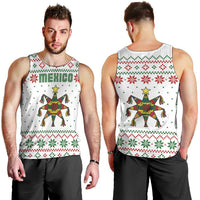 Mexico Christmas Men Tank Top with Piñata Star Design and Red Green Snowflake Pattern - Wonder Print Shop