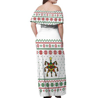 Mexico Christmas Off Shoulder Maxi Dress with Piñata Star Design and Red Green Snowflake Pattern - Wonder Print Shop