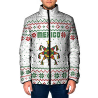 Mexico Christmas Padded Jacket with Piñata Star Design and Red Green Snowflake Pattern - Wonder Print Shop