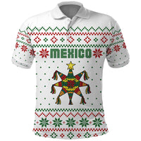 Mexico Christmas Polo Shirt with Piñata Star Design and Red Green Snowflake Pattern - Wonder Print Shop