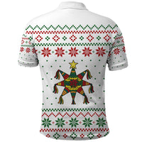 Mexico Christmas Polo Shirt with Piñata Star Design and Red Green Snowflake Pattern - Wonder Print Shop
