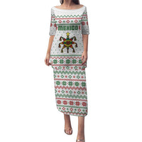 Mexico Christmas Puletasi with Piñata Star Design and Red Green Snowflake Pattern - Wonder Print Shop