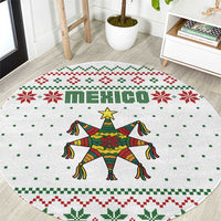 Mexico Christmas Round Carpet with Piñata Star Design and Red Green Snowflake Pattern - Wonder Print Shop