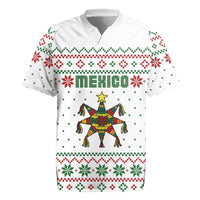 Mexico Christmas Rugby Jersey with Piñata Star Design and Red Green Snowflake Pattern - Wonder Print Shop