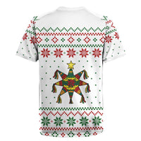 Mexico Christmas Rugby Jersey with Piñata Star Design and Red Green Snowflake Pattern - Wonder Print Shop