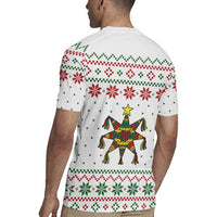 Mexico Christmas Rugby Jersey with Piñata Star Design and Red Green Snowflake Pattern - Wonder Print Shop