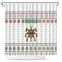 Mexico Christmas Shower Curtain with Piñata Star Design and Red Green Snowflake Pattern - Wonder Print Shop