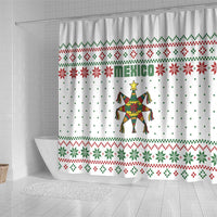 Mexico Christmas Shower Curtain with Piñata Star Design and Red Green Snowflake Pattern - Wonder Print Shop