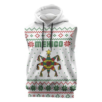Mexico Christmas Sleeveless Hoodie with Piñata Star Design and Red Green Snowflake Pattern - Wonder Print Shop
