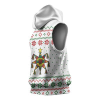 Mexico Christmas Sleeveless Hoodie with Piñata Star Design and Red Green Snowflake Pattern - Wonder Print Shop