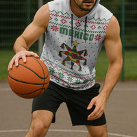 Mexico Christmas Sleeveless Hoodie with Piñata Star Design and Red Green Snowflake Pattern - Wonder Print Shop