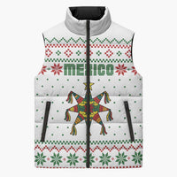 Mexico Christmas Sleeveless Puffer Jacket with Piñata Star Design and Red Green Snowflake Pattern - Wonder Print Shop