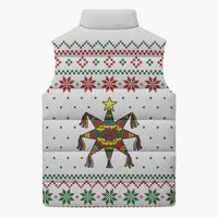 Mexico Christmas Sleeveless Puffer Jacket with Piñata Star Design and Red Green Snowflake Pattern - Wonder Print Shop