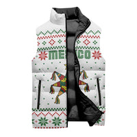 Mexico Christmas Sleeveless Puffer Jacket with Piñata Star Design and Red Green Snowflake Pattern - Wonder Print Shop