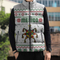 Mexico Christmas Sleeveless Puffer Jacket with Piñata Star Design and Red Green Snowflake Pattern - Wonder Print Shop