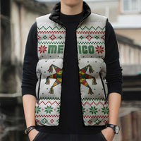 Mexico Christmas Sleeveless Puffer Jacket with Piñata Star Design and Red Green Snowflake Pattern - Wonder Print Shop