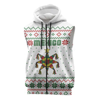 Mexico Christmas Sleeveless Zip Hoodie with Piñata Star Design and Red Green Snowflake Pattern - Wonder Print Shop