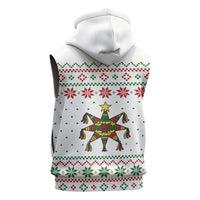 Mexico Christmas Sleeveless Zip Hoodie with Piñata Star Design and Red Green Snowflake Pattern - Wonder Print Shop