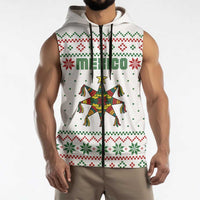 Mexico Christmas Sleeveless Zip Hoodie with Piñata Star Design and Red Green Snowflake Pattern - Wonder Print Shop