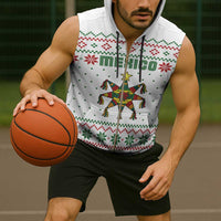 Mexico Christmas Sleeveless Zip Hoodie with Piñata Star Design and Red Green Snowflake Pattern - Wonder Print Shop