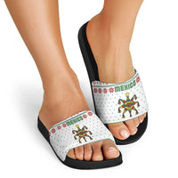 Mexico Christmas Slide Sandals with Piñata Star Design and Red Green Snowflake Pattern - Wonder Print Shop