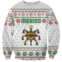 Mexico Christmas Sweatshirt with Piñata Star Design and Red Green Snowflake Pattern - Wonder Print Shop