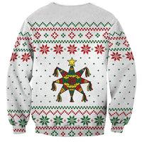 Mexico Christmas Sweatshirt with Piñata Star Design and Red Green Snowflake Pattern - Wonder Print Shop