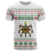 Mexico Christmas T Shirt with Piñata Star Design and Red Green Snowflake Pattern - Wonder Print Shop