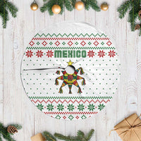 Mexico Christmas Tree Skirt with Piñata Star Design and Red Green Snowflake Pattern - Wonder Print Shop