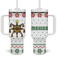 Mexico Christmas Tumbler With Handle with Piñata Star Design and Red Green Snowflake Pattern - Wonder Print Shop