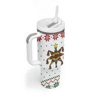 Mexico Christmas Tumbler With Handle with Piñata Star Design and Red Green Snowflake Pattern - Wonder Print Shop